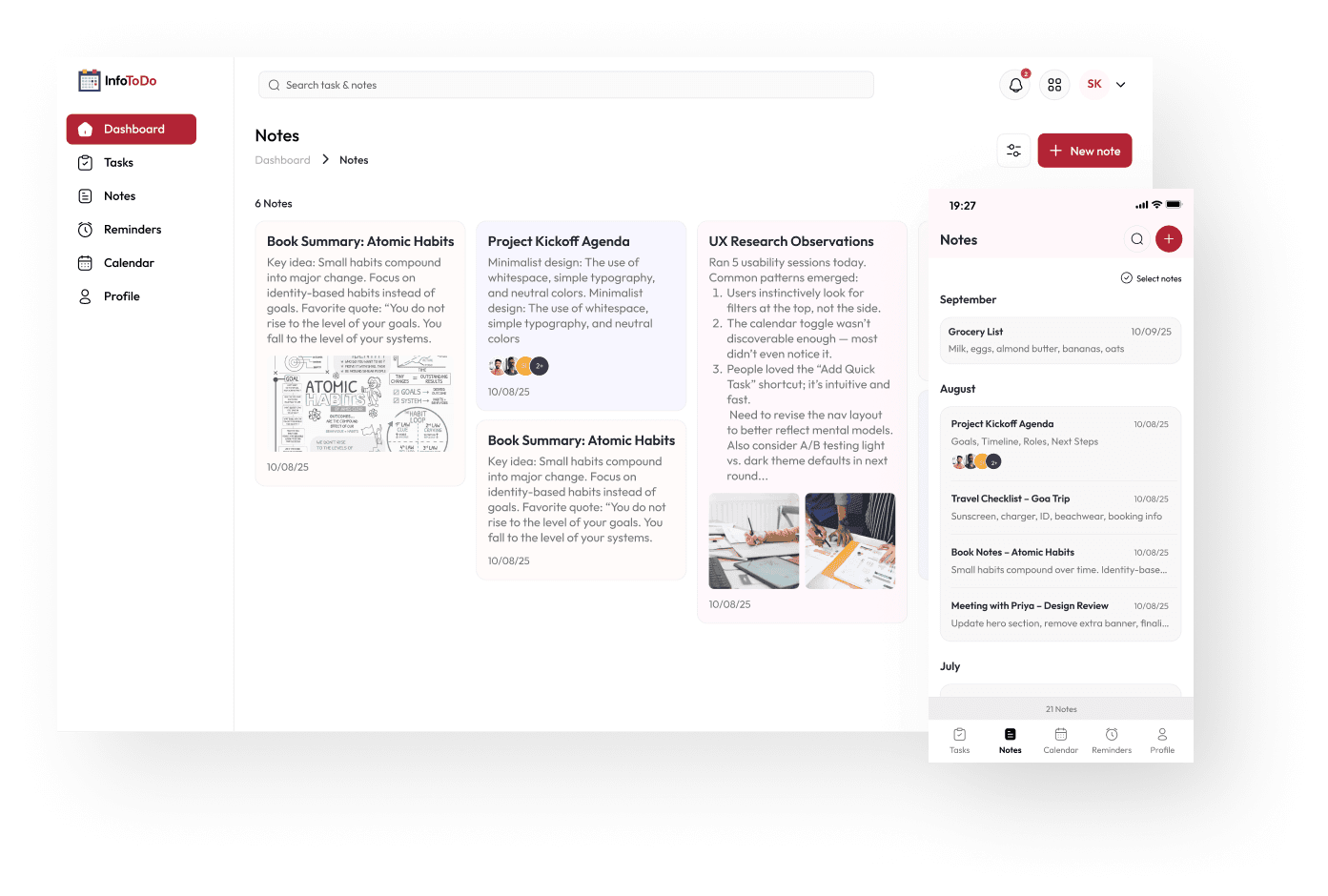 Organize notes screenshot Organize notes screenshot